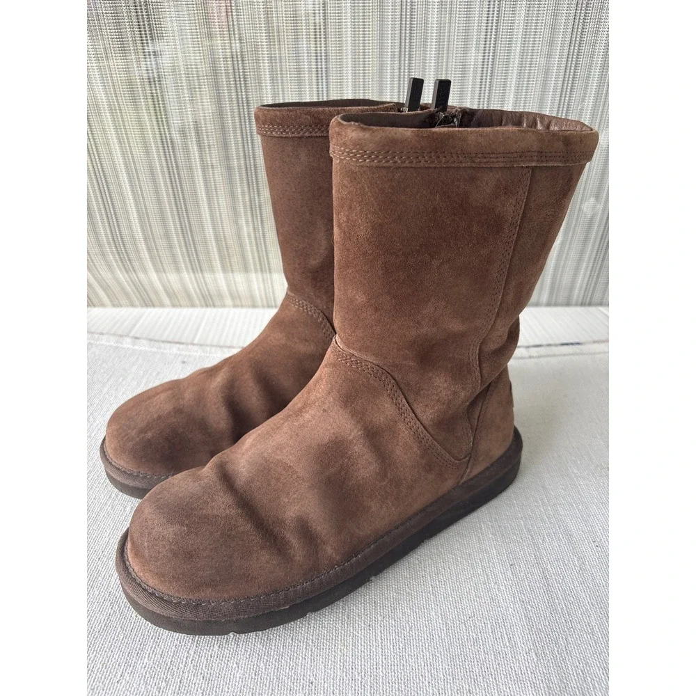 UGG Australia Brown Suede Shearling Lined Side Zip Mid Calf Boots Women 8